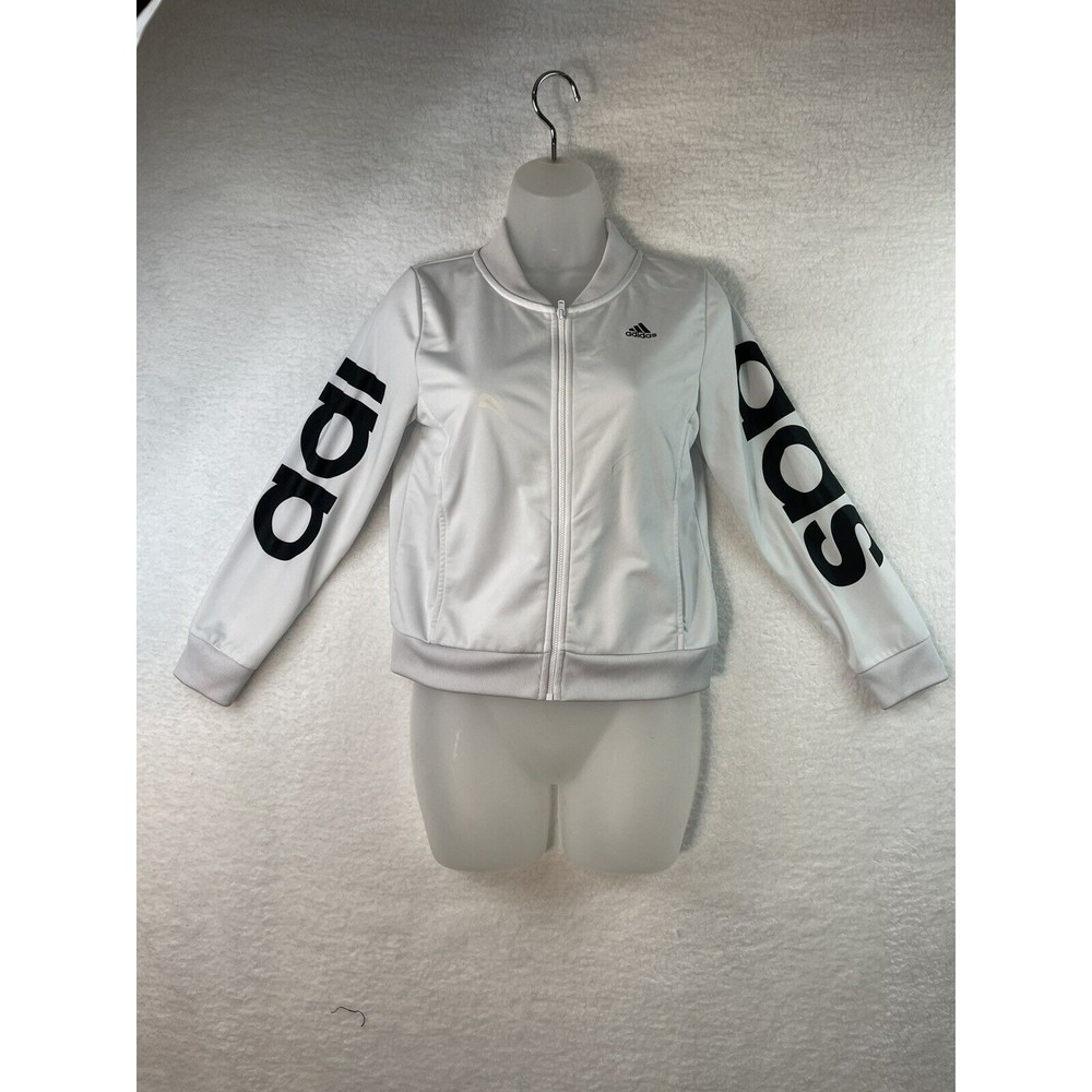 Adidas Girls Size 14 L/G Small Bomber Coat Track Jacket Zip Up White Black